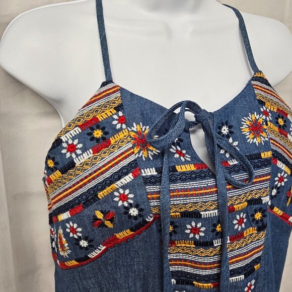 NWT Blu Pepper Blue Red Embroidered Tank Halter Boho Embroidered Hippie M - Picture 3 of 13